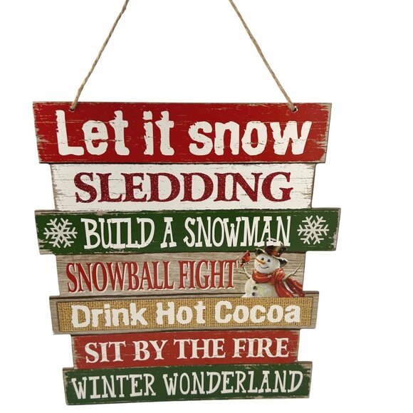 Rustic Christmas House Let It Snow Wooden Hanging Sign Winter Wonderland Decor - Picture 1 of 8